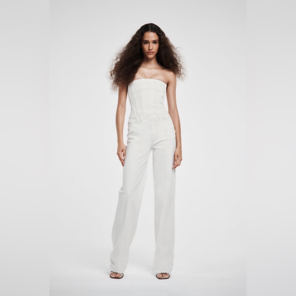 Zara Denim Corset Jumpsuit White Large